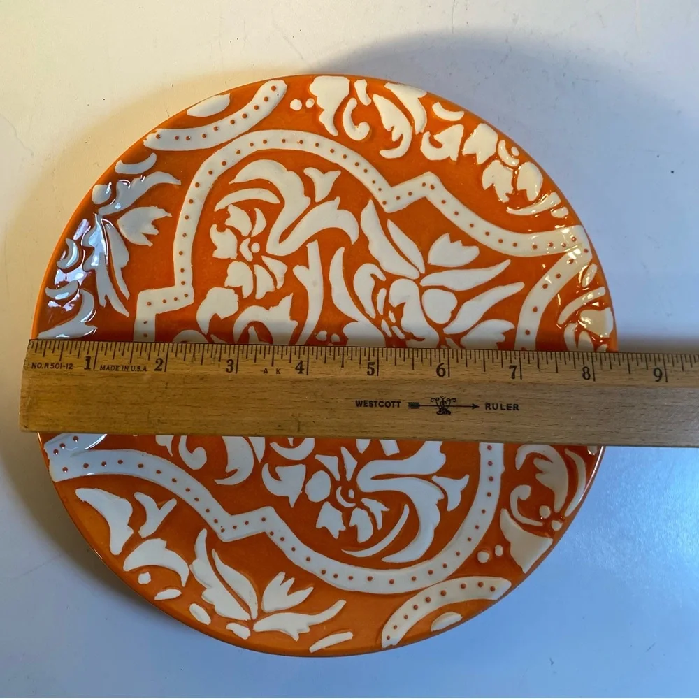 Set Of 4 Pottery Barn Discontinued Orange Baroque Dessert Salad Lunch Plate 8.5”